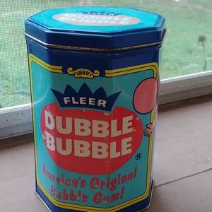 Metal tin, decor, Fleer Dubble Bubble, vintage, octagonal shape, empty, clean